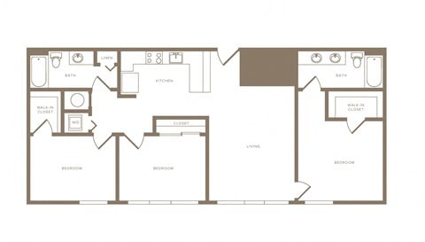 Floor plan for 3 beds, 2 baths, 1323 sqft